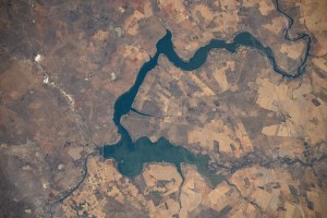 The Vaal River, which separates the South African provinces of North West and Free State, and the Bloemhof Dam are pictured from the International Space Station as it orbited 267 miles above the African nation.