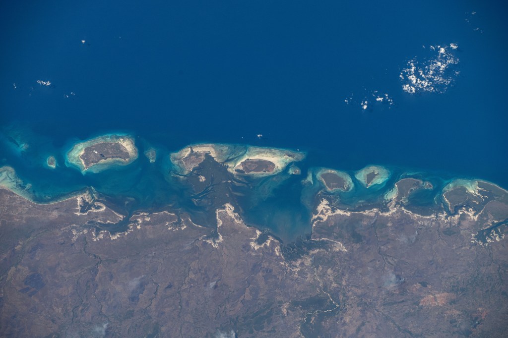 Islands on the Mozambique coast of the Mozambique Channel are pictured from the International Space Station as it orbited 262 miles above the African nation.