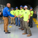 Members of NASA’s Pegasus Barge crew meet with Artemis II crew members at NASA’s Michoud Assembly Facility in New Orleans July 15 and 16.