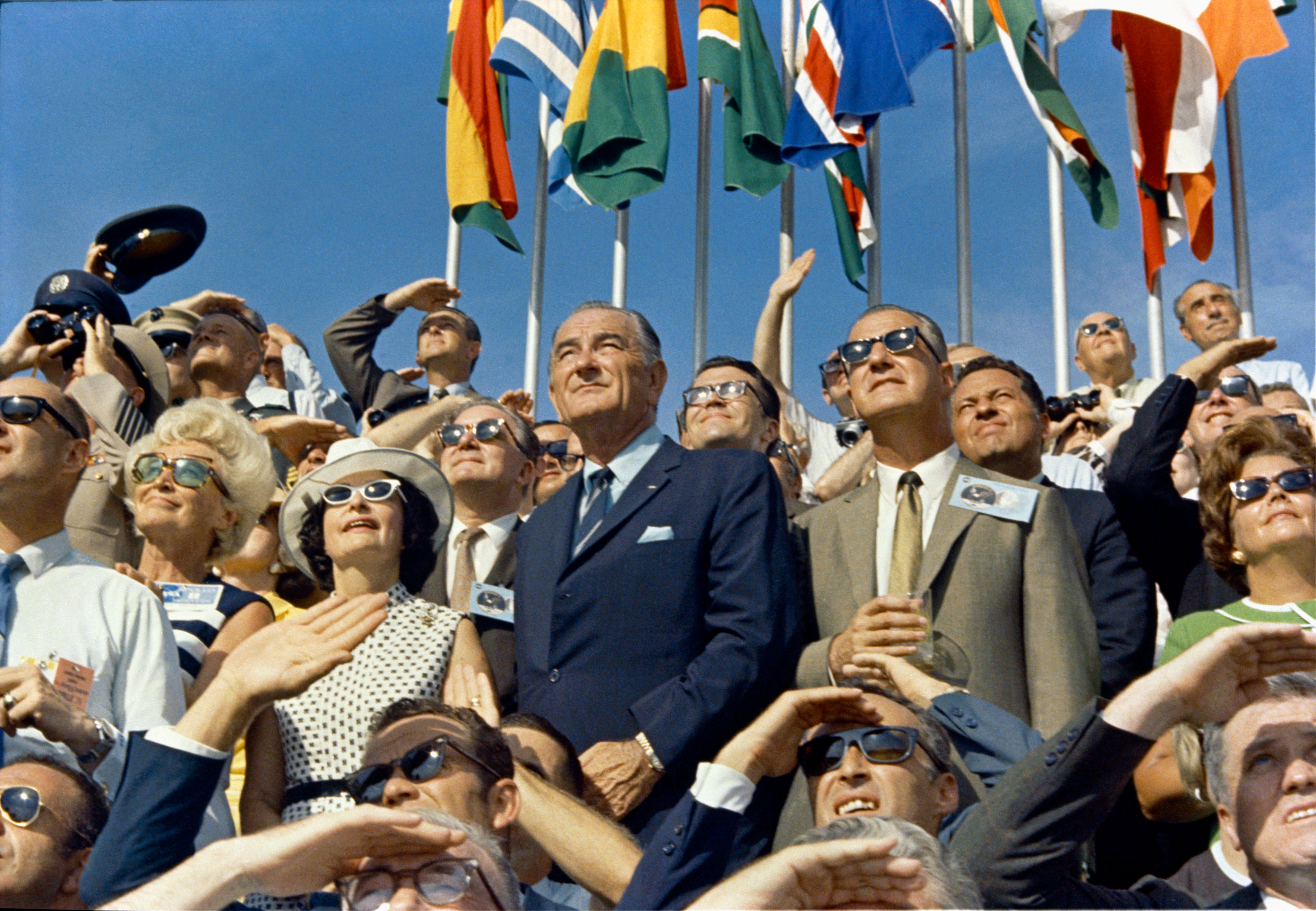 Lady Bird, LBJ, and VP Agnew in the VIP stands