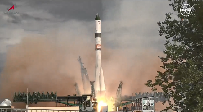 The Progress 89 cargo craft launches from the Baikonur Cosmodrome in Kazakhstan at 11:20 p.m. EDT Wednesday, Aug. 14. Credit: NASA TV