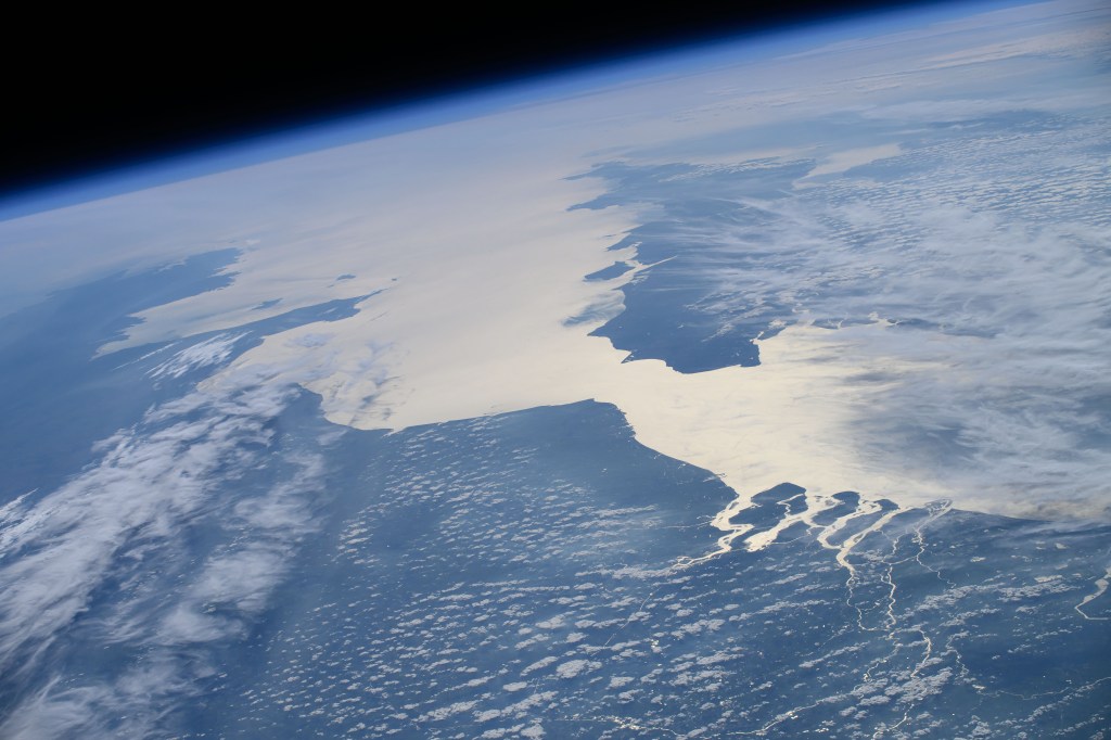The English Channel and the North Sea separate the island of Great Britain from the northwest European nations of The Netherlands, Belgium, and France in this photograph from the International Space Station as it orbited 258 miles above.