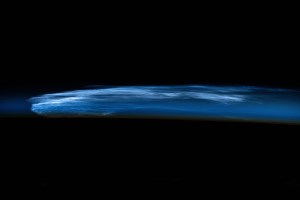 Noctilucent clouds, high altitude clouds only visible when the Sun is below the Earth's horizon and illuminating them, are pictured from the International Space Station as it orbited 258 miles above eastern Turkey.
