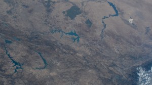 Lake Assad in Syria (upper right) and lakes created by hydroelectric dams in Turkiye, all along the Euphrates River, are pictured from the International Space Station as it orbited 263 miles above the Turkish nation that connects Europe with Asia.