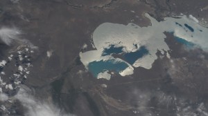 Lake Balkhash in Kazakhstan is pictured from the International Space Station as it orbited 262 miles above the Central Asian nation.