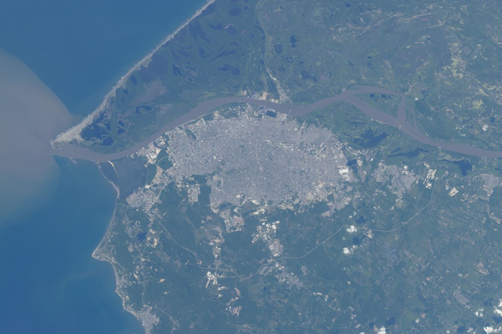 The seaport of Barranquilla, Colombia, on the Magdalena River that leads into the Carribean Sea, is pictured from the International Space Station as it orbited 257 miles above the South American nation.