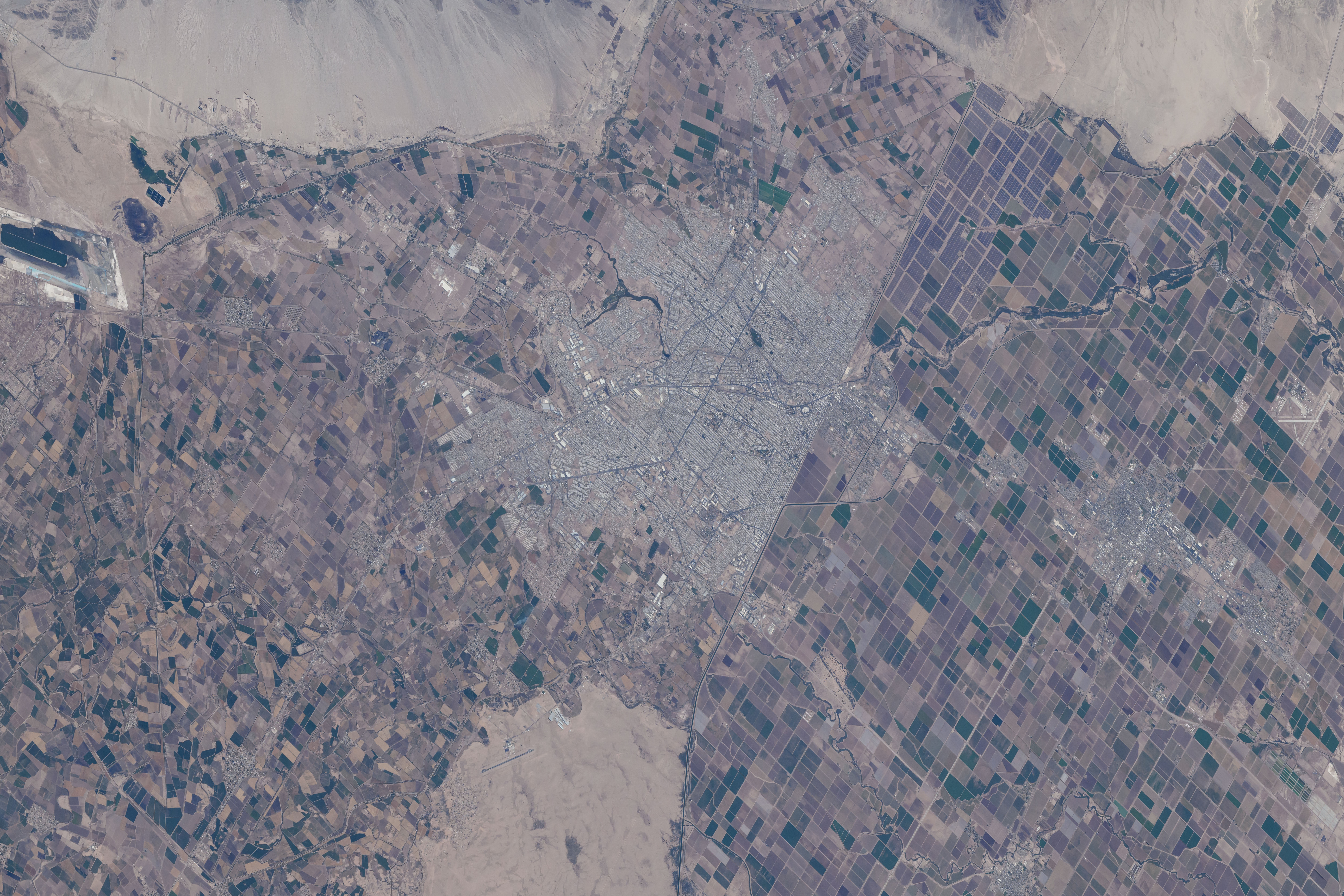 Mexicali, the capital of the Mexican state of Baja California in the fertile Imperial Valley with a population of just over 1,000,000 bordering the American state of California, is pictured from the International Space Station as it orbited 258 miles above.