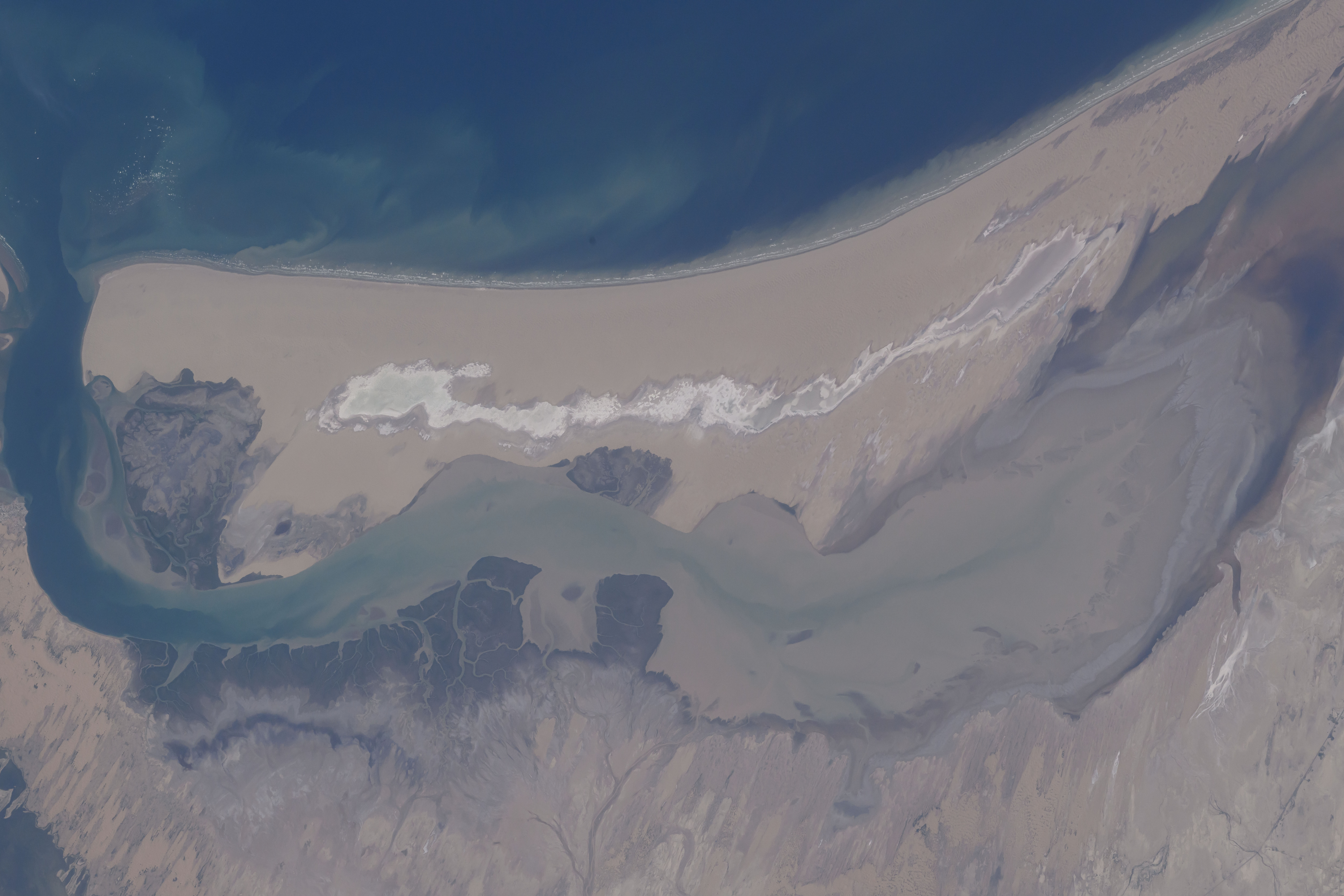Rathod's Island on Pakistan's Arabian Sea coast is pictured from the International Space Station as it orbited 257 miles above.