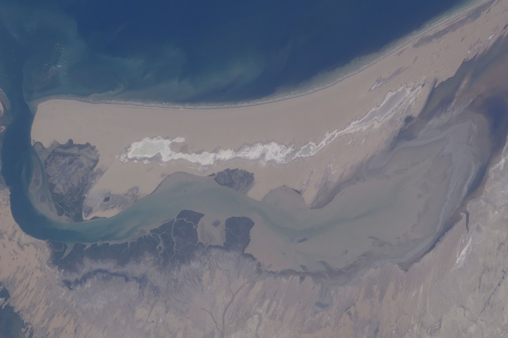 Rathod's Island on Pakistan's Arabian Sea coast is pictured from the International Space Station as it orbited 257 miles above.