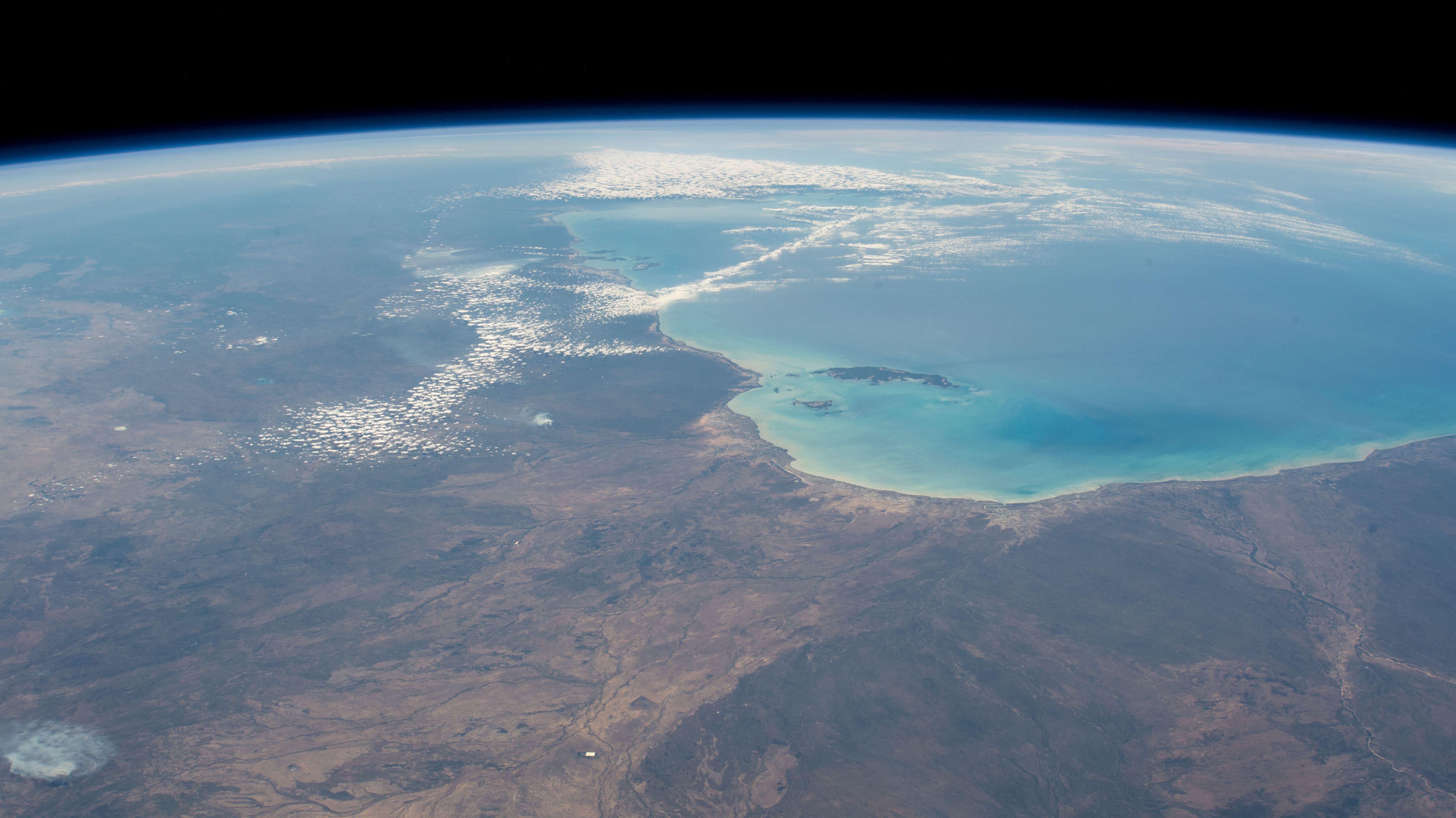 The Gulf of Capentaria in between Australia's provinces of Northern Territory and Queensland is pictured from the International Space Station as it orbited 260 miles above the nation continent.