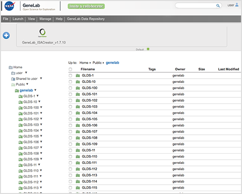 Genelab workspace screenshot