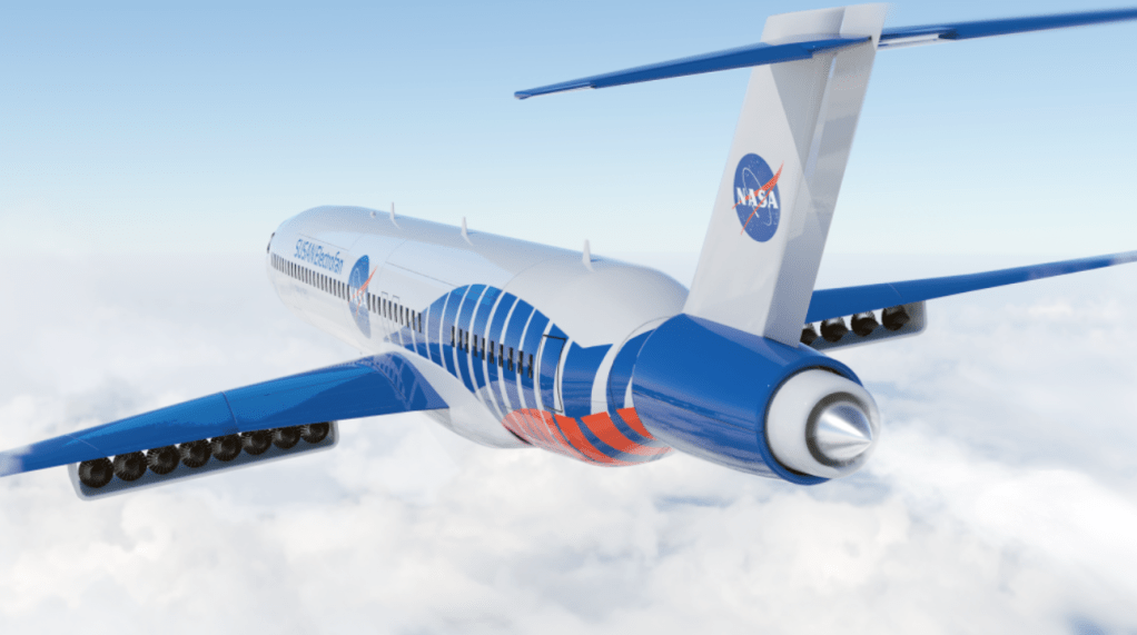 NASA airplane flying through clouds