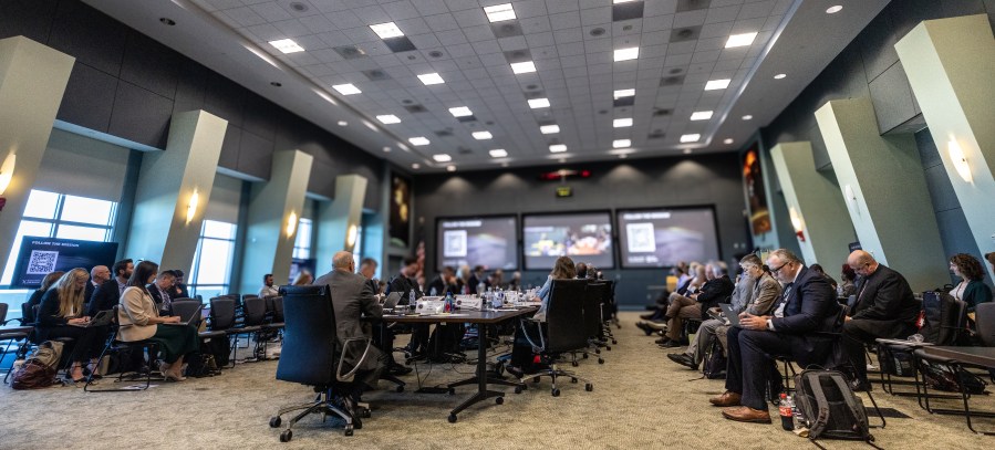 Mission managers participate in a flight readiness review at NASA's Kennedy Space Center in Florida ahead of the agency's SpaceX Crew-9 launch.