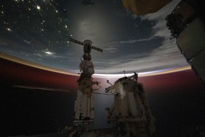 The last rays of an orbital sunset illuminate Earth's atmosphere in this photograph from the International Space Station as it orbited 267 miles above the Tasman Sea off the coast of southeastern Australia.
