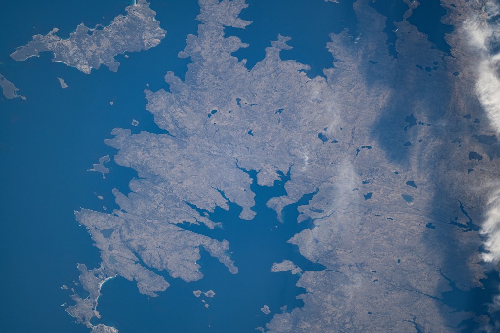 The Falkland Islands, also known as Islas Malvinas, are pictured from the International Space Station as it orbited 267 miles above the Argentine Sea in between the archipelago and the southern tip of Argentina.