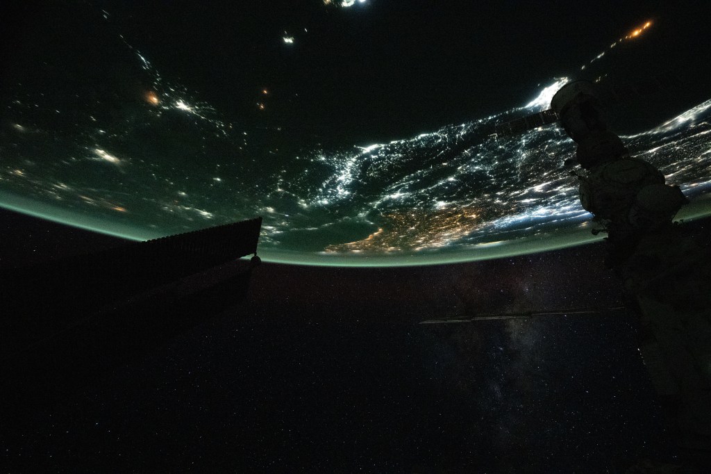 NASA astronaut and Expedition 71 Flight Engineer Matthew Dominick programmed a camera for high sensitivity and pointed it out an International Space Station window as it orbited 266 miles above Kazakhstan near the Caspian Sea's north coast. At lower right, a wispy Milky Way is pictured amongst a starry night sky.