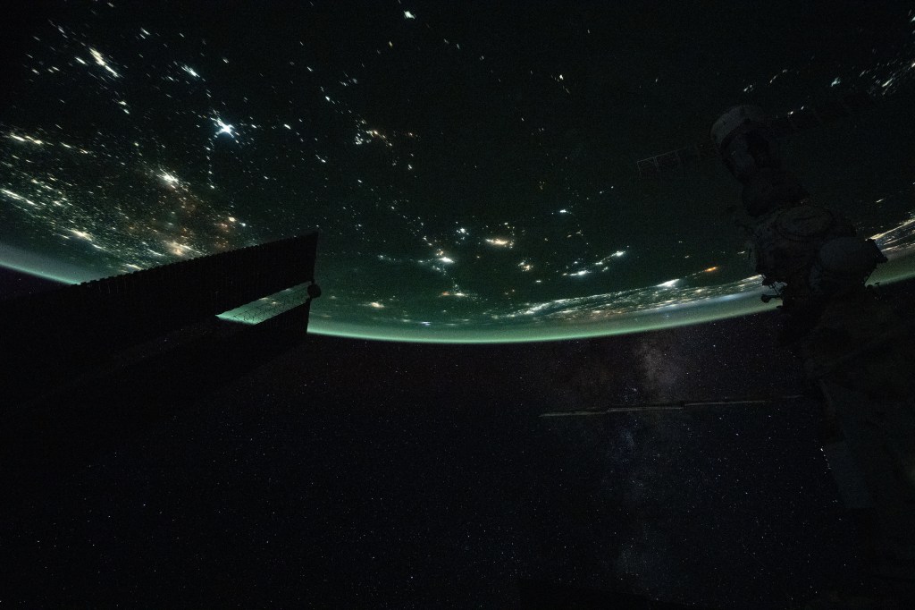 NASA astronaut and Expedition 71 Flight Engineer Matthew Dominick programmed a camera for high sensitivity and pointed it out an International Space Station window as it orbited 266 miles above Kazakhstan. At lower right, a wispy Milky Way is pictured amongst a starry night sky.