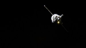 The Soyuz MS-26 spacecraft approaches the International Space Station