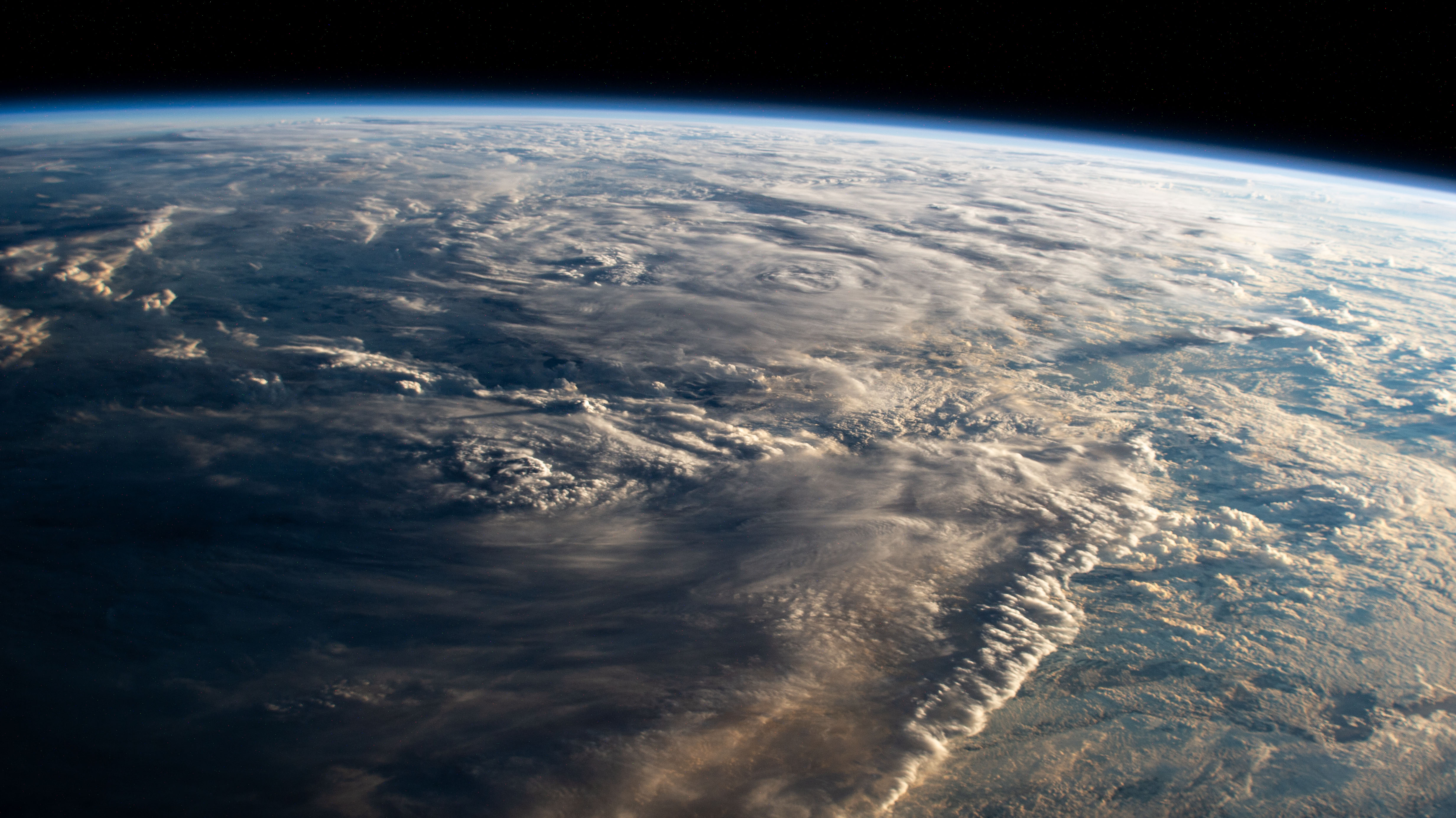 A tropical depression in the Atlantic Ocean in between Africa and South America is pictured from the International Space Station as it orbited 259 miles above.