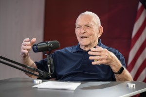 Gene Kranz reflects on his time at NASA during the Apollo era during a recording of Houston We Have a Podcast. Credit: NASA/Josh Valcarcel