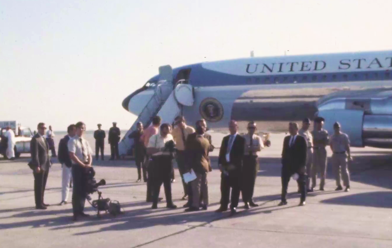 Presidential Boeing VC-137B jet at Ellington Air Force Base in Houston to take the Apollo 11 astronauts and their wives on the Giantstep goodwill world tour