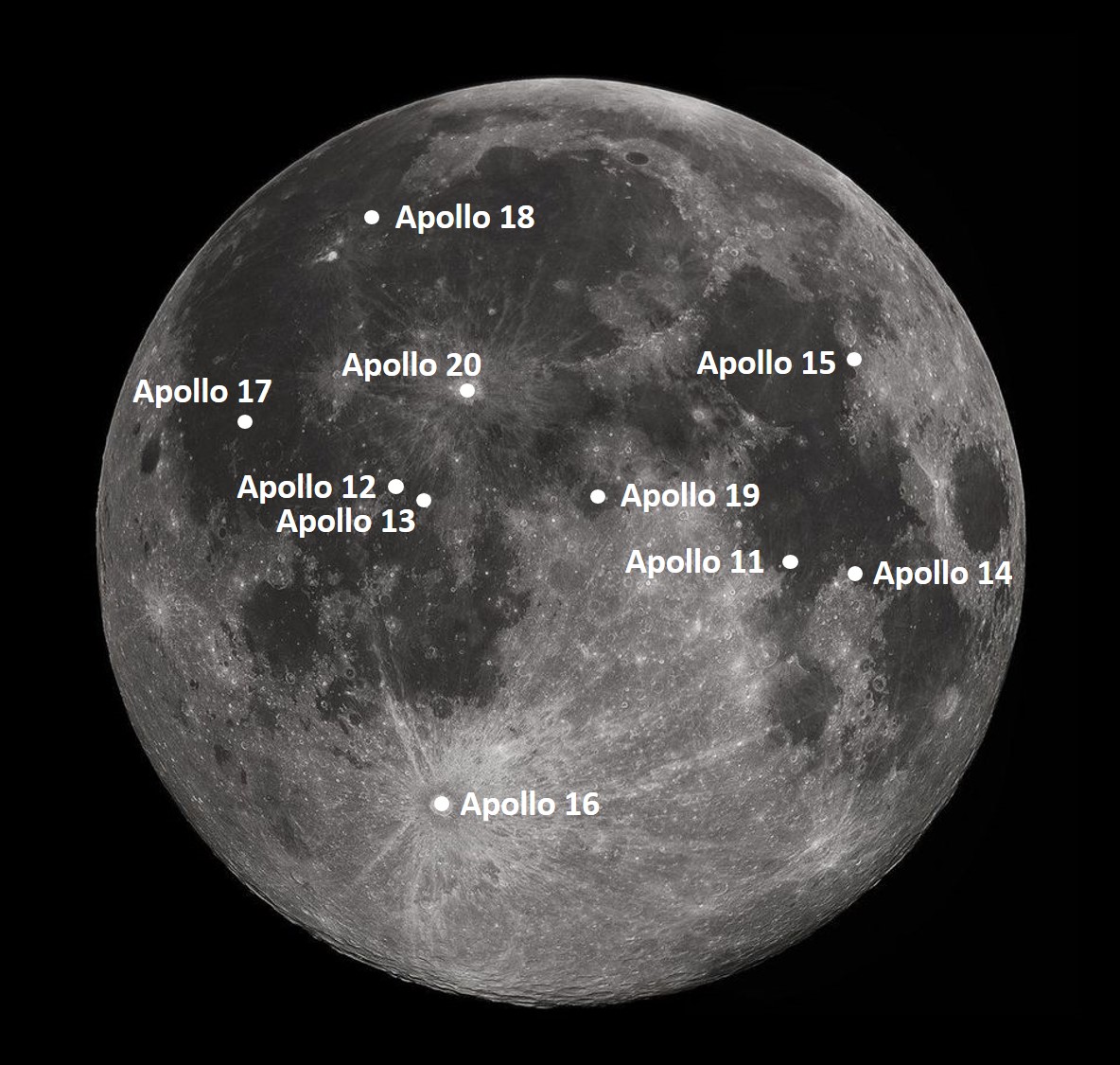 Proposed lunar landing sites through Apollo 20, per August 1969 NASA planning