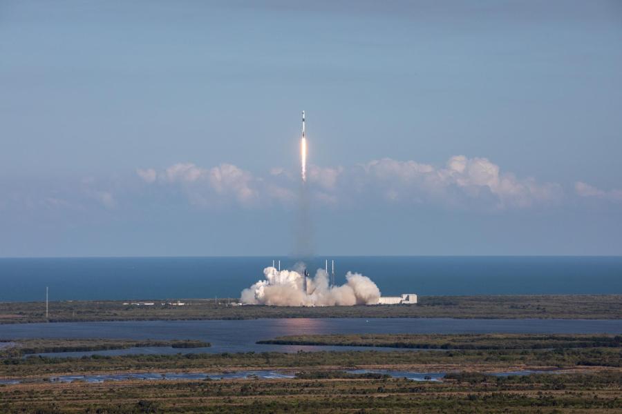 Image of Falcon 9 rocket lifting off from NASA's Kennedy Space Center in Florida to carry supplies to the International Space Station