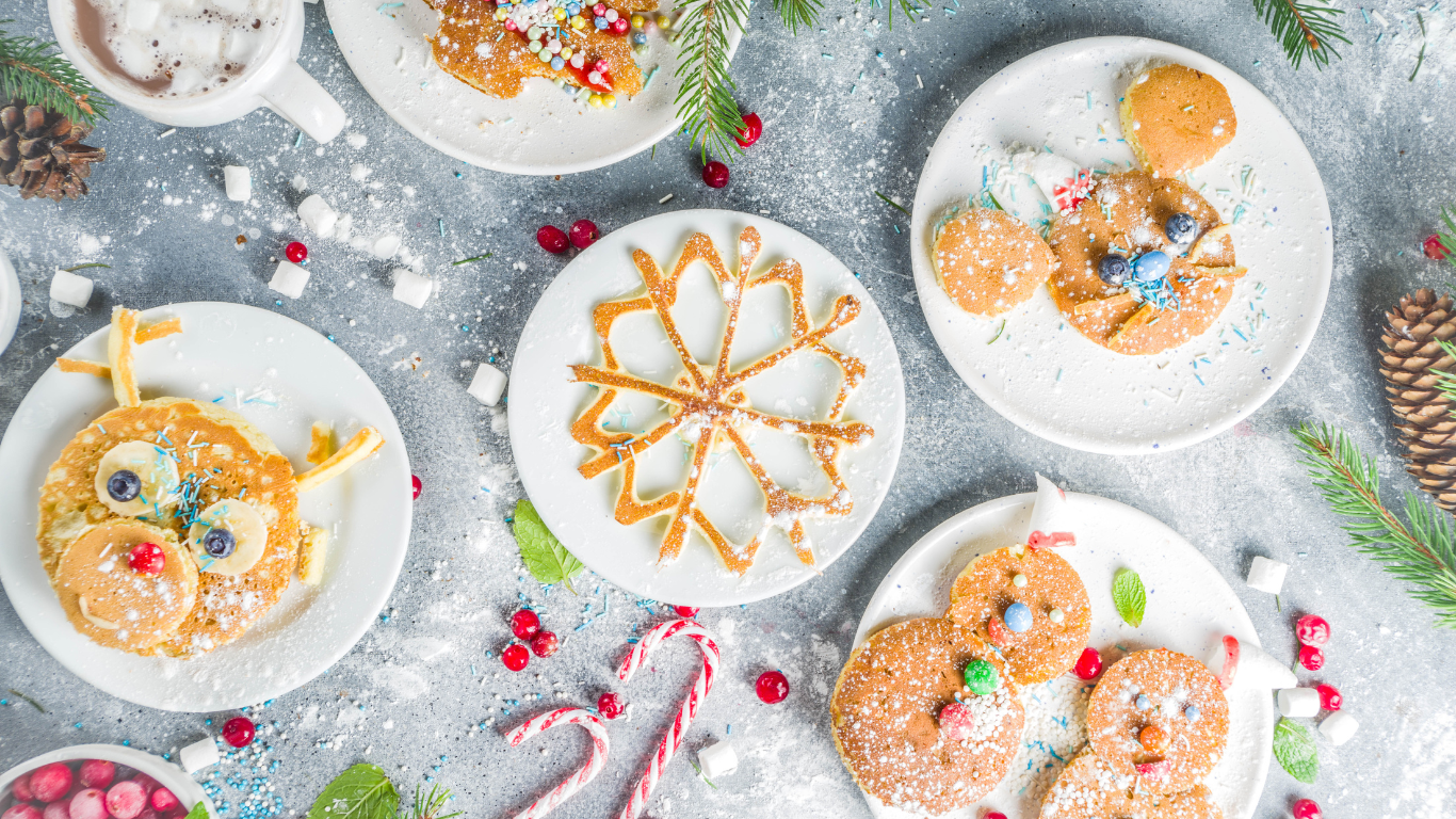 Winter holiday themed pancakes