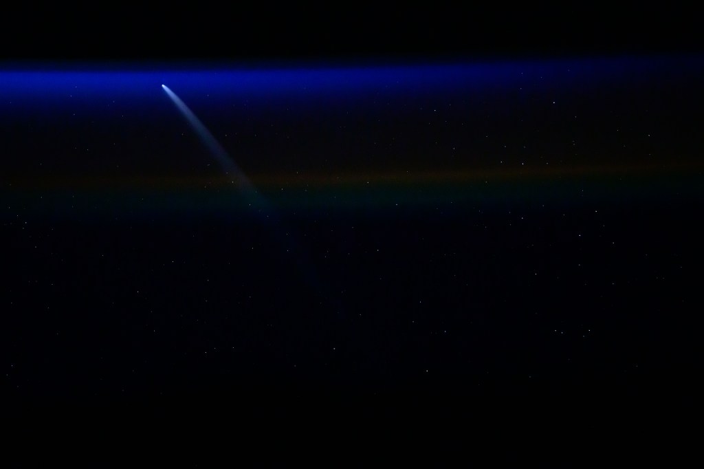 iss072e027359 (Sept. 28, 2024) -- Comet C/2023 A3 (Tsuchinshan-ATLAS), roughly 44 million miles away from Earth at the time of this photo, was pictured from the International Space Station as it orbited 271 miles above the South Atlantic Ocean.