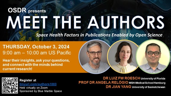 Title slide for Meet the Authors. Image shows the three participating authors with meeting information.