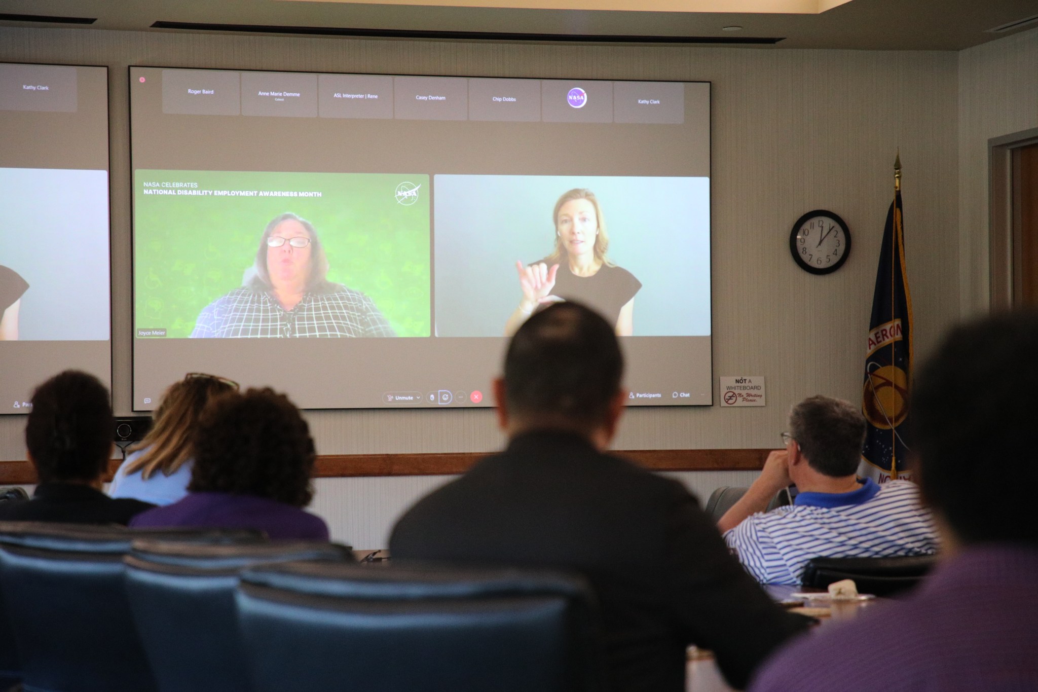 Marshall team members watch the agencywide virtual event commemorating National Disability Employment Awareness Month.