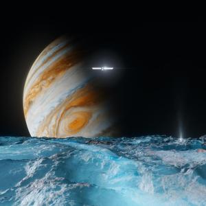 This artist's concept depicts NASA's Europa Clipper spacecraft as it orbits Jupiter and passes over the gas giant's ice-covered moon Europa. Scheduled to arrive at Jupiter in April 2030, the mission will be the first to specifically target Europa for detailed science investigation. Credit: NASA/JPL-Caltech