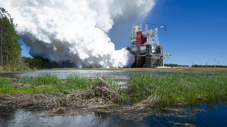A successful hot fire of the first flight core stage of SLS rocket