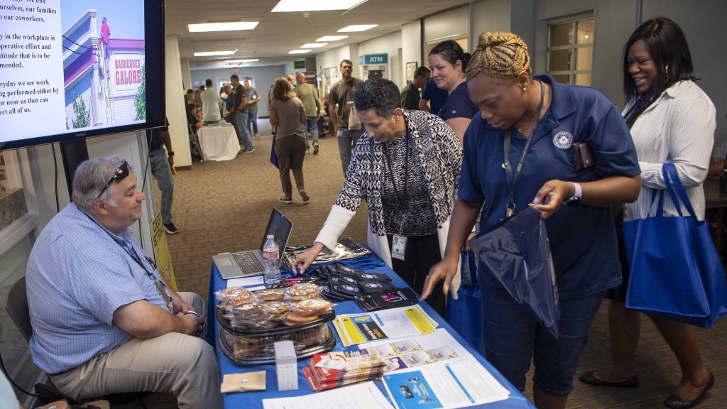 NASA Stennis employees visit one of the booths during the annual Safety and Health Day