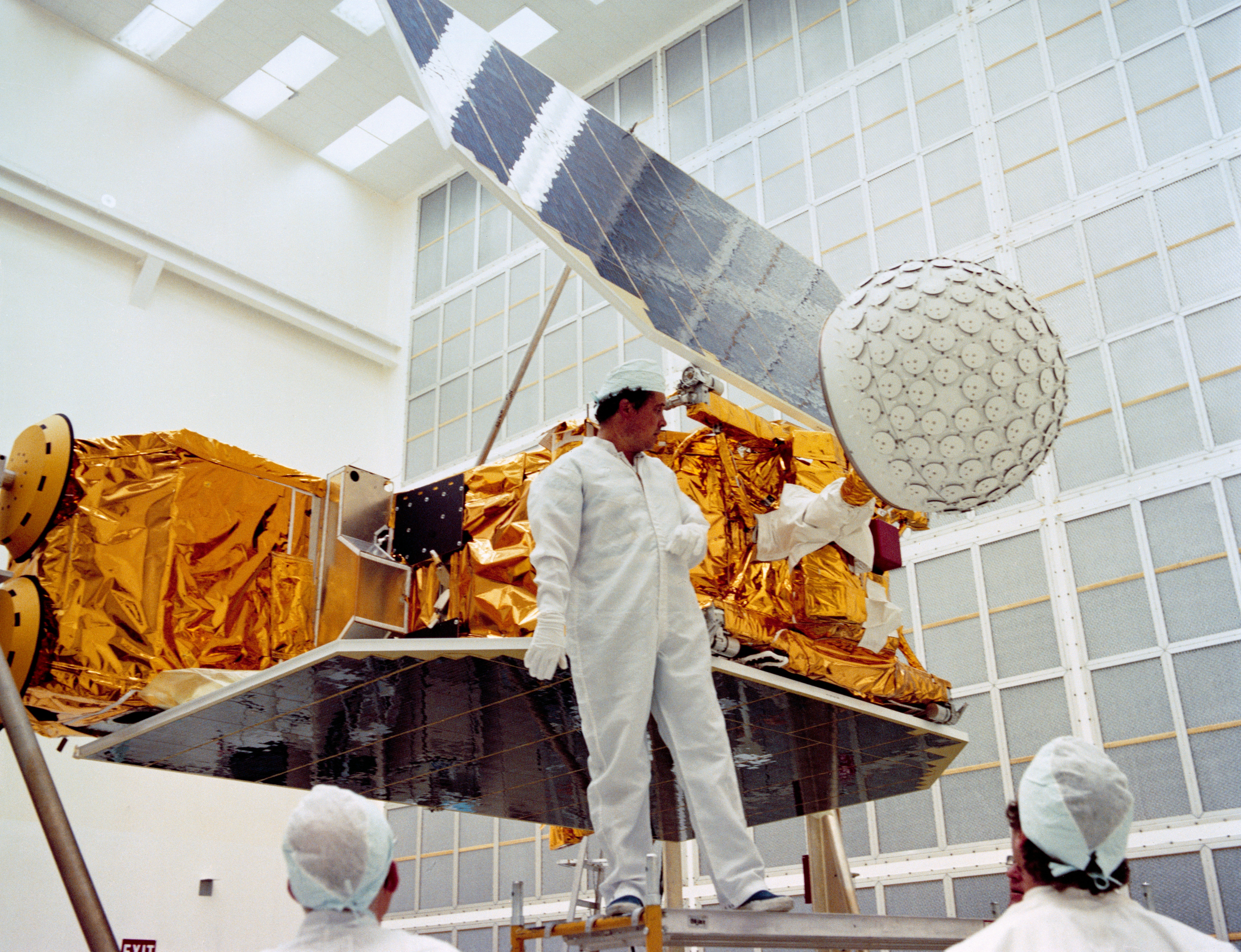 The Earth Resources Budget Satellite during processing at KSC for STS-41G