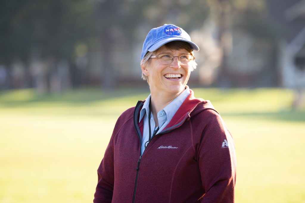 Jennifer Fowler, FireSense Project Manager, smiles during the opening brief on the first launch day of FireSense’s uncrewed aerial system (UAS) technology demonstration in Missoula, Montana.