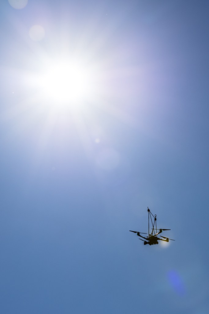 The NASA Alta X quadcopter descends from its final flight as part of the FireSense uncrewed aerial system (UAS) technology demonstration in Missoula, Montana.