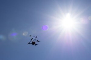 The NASA Alta X quadcopter descends from its final flight as part of the FireSense uncrewed aerial system (UAS) technology demonstration in Missoula, Montana.