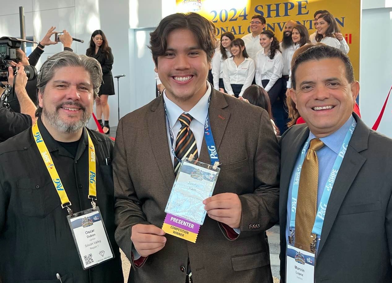 Jordan is in the attached photo with Oscar Dubón, Professor of Materials Science & Engineering (MSE) and Associate Dean of Students in the College of Engineering at UC Berkeley, and Marvin Lopez, Director of Student Programs, College of Engineering at UC Berkeley.