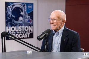 Gerry Griffin is pictured during the recording of Houston We Have a Podcast. Credit: NASA/Josh Valcarcel