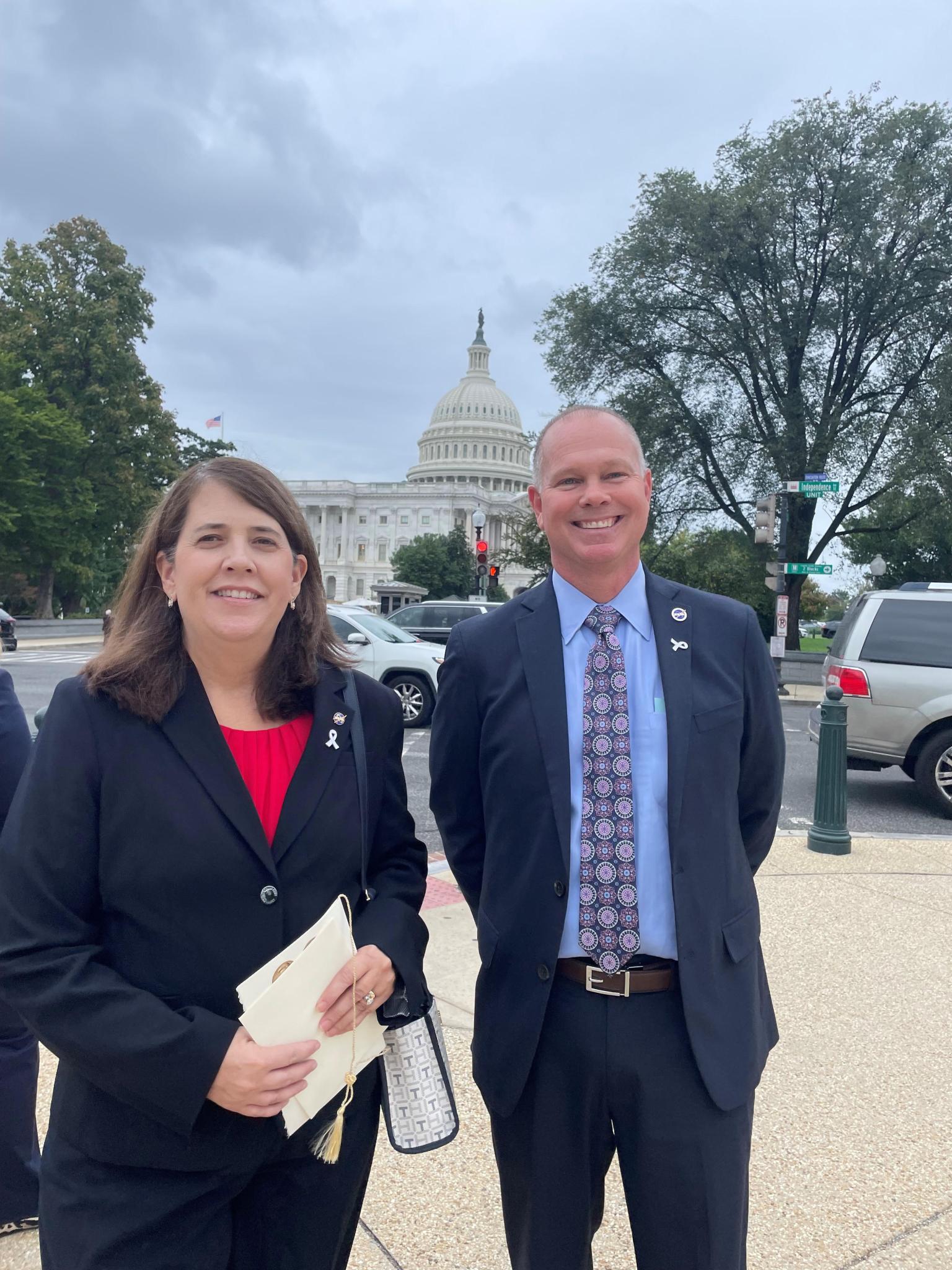 NASA Stennis Director John Bailey, right, and NASA Stennis Deputy Director Christine Powell stand near the United States Capitol