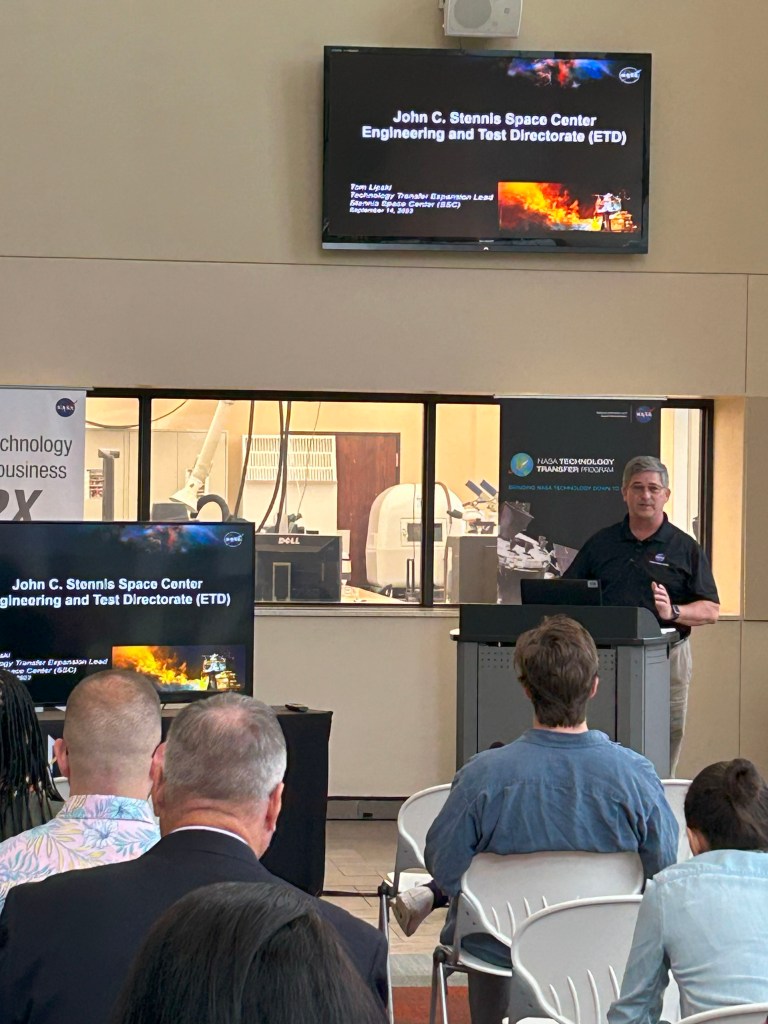 Tom Lipski, NASA Stennis Technology Transfer Expansion team lead, speaks at the “A Day with NASA” event at The Accelerator in Hattiesburg, Mississippi