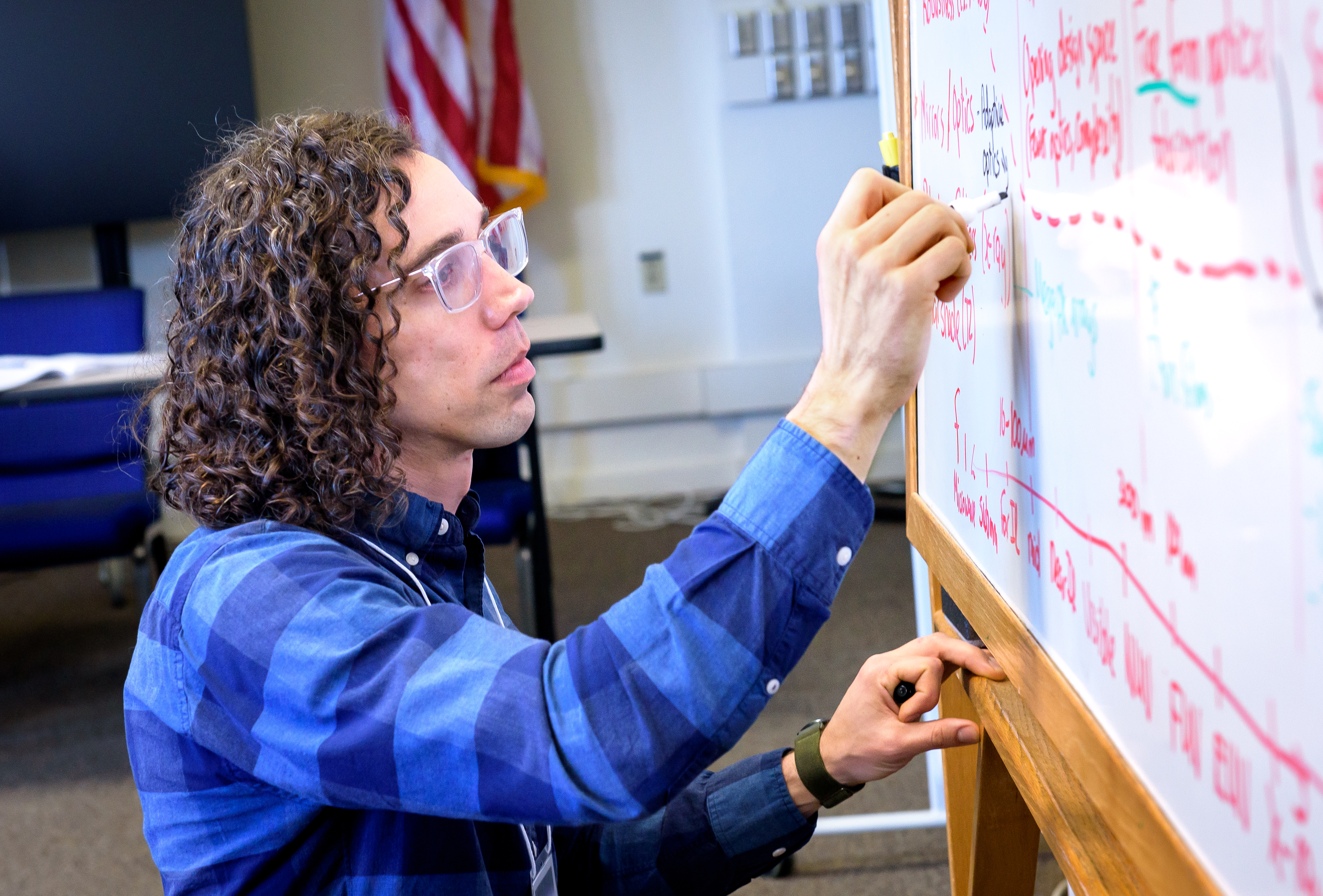 Ryan Watkins, NASA JPL, moderates a breakout session during the Emerging Technologies for Astrophysics Mission Workshop in the Ballroom of Building...