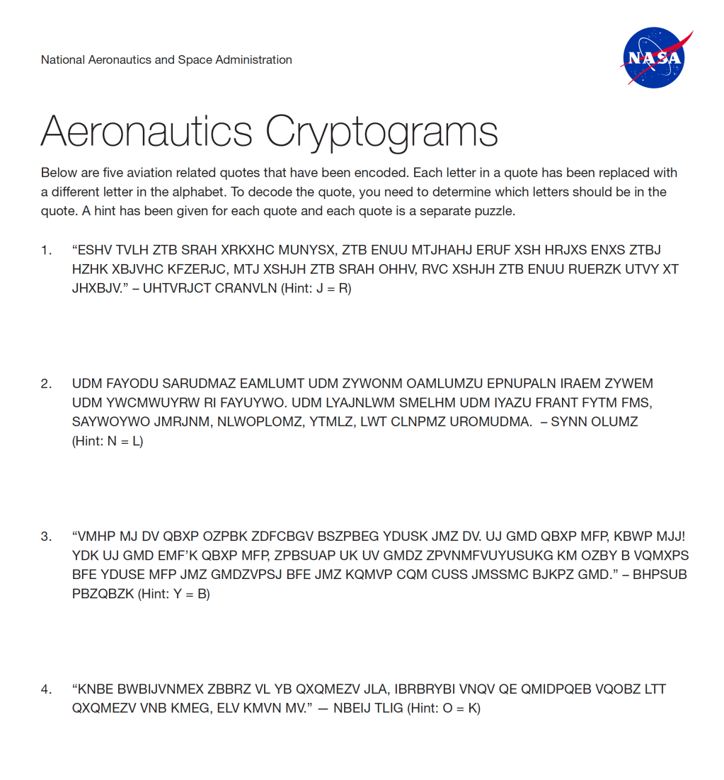 Aeronautics Cryptogram Activity