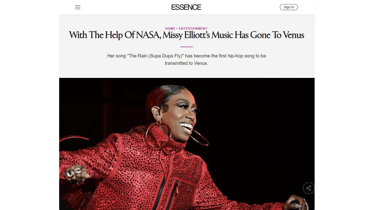 Screenshot From Essence of Missy Elliot song to Venus.
