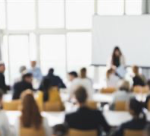 Image of an organizational meeting with multiple participants and a presenter