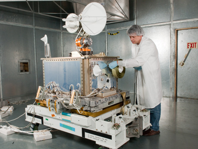 Communications, Navigation, and Network Reconfigurable Test-bed (CoNNeCT) hardware in the Electromagnetic Interference Laboratory.