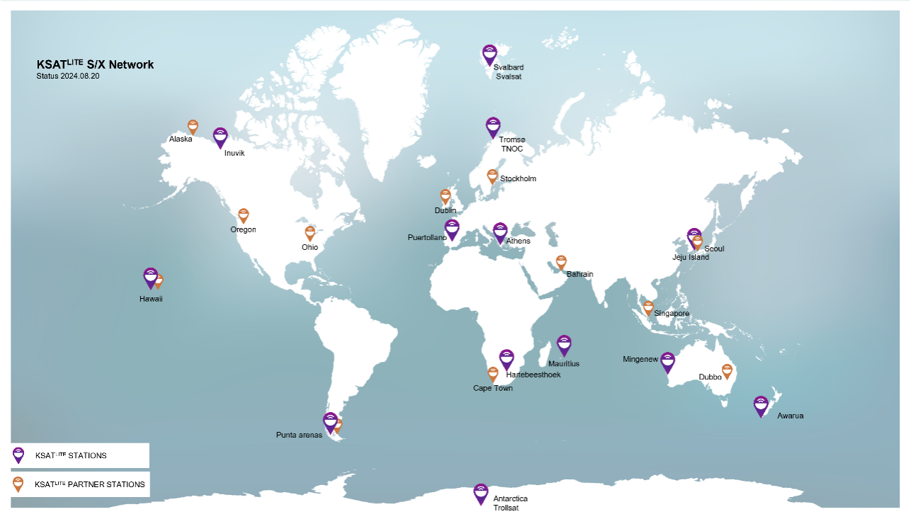 world map with satellite locations pinned