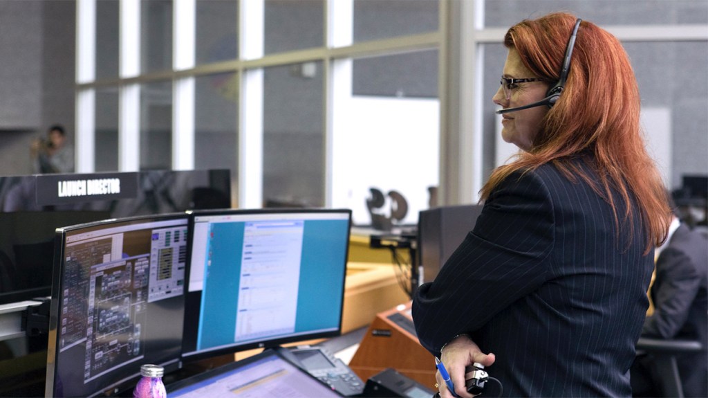 Charlie Blackwell-Thomas, Launch Director for NASA's Artemis 1 mission, stands at the console during the launch preparations for the Artemis 1 launch. NASA Human Systems Integration Division's Mission Assurance Software (MAS) played an integral role in mission operations.