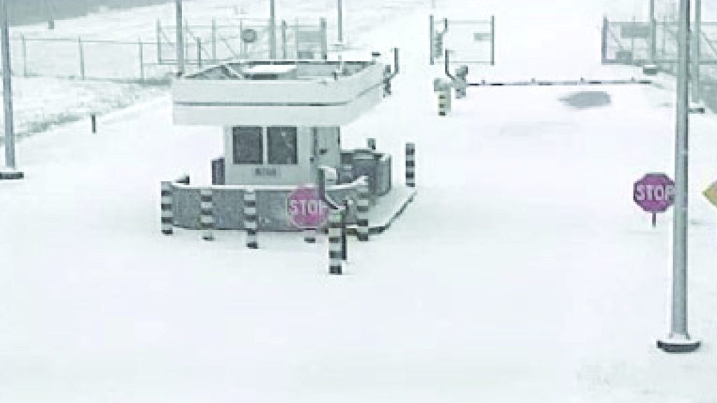 a security gate covered in snow at Stennis Space Center